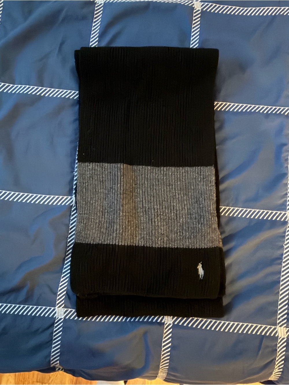 Polo by Ralph Lauren Black and Gray Ribbed Knit Scarf